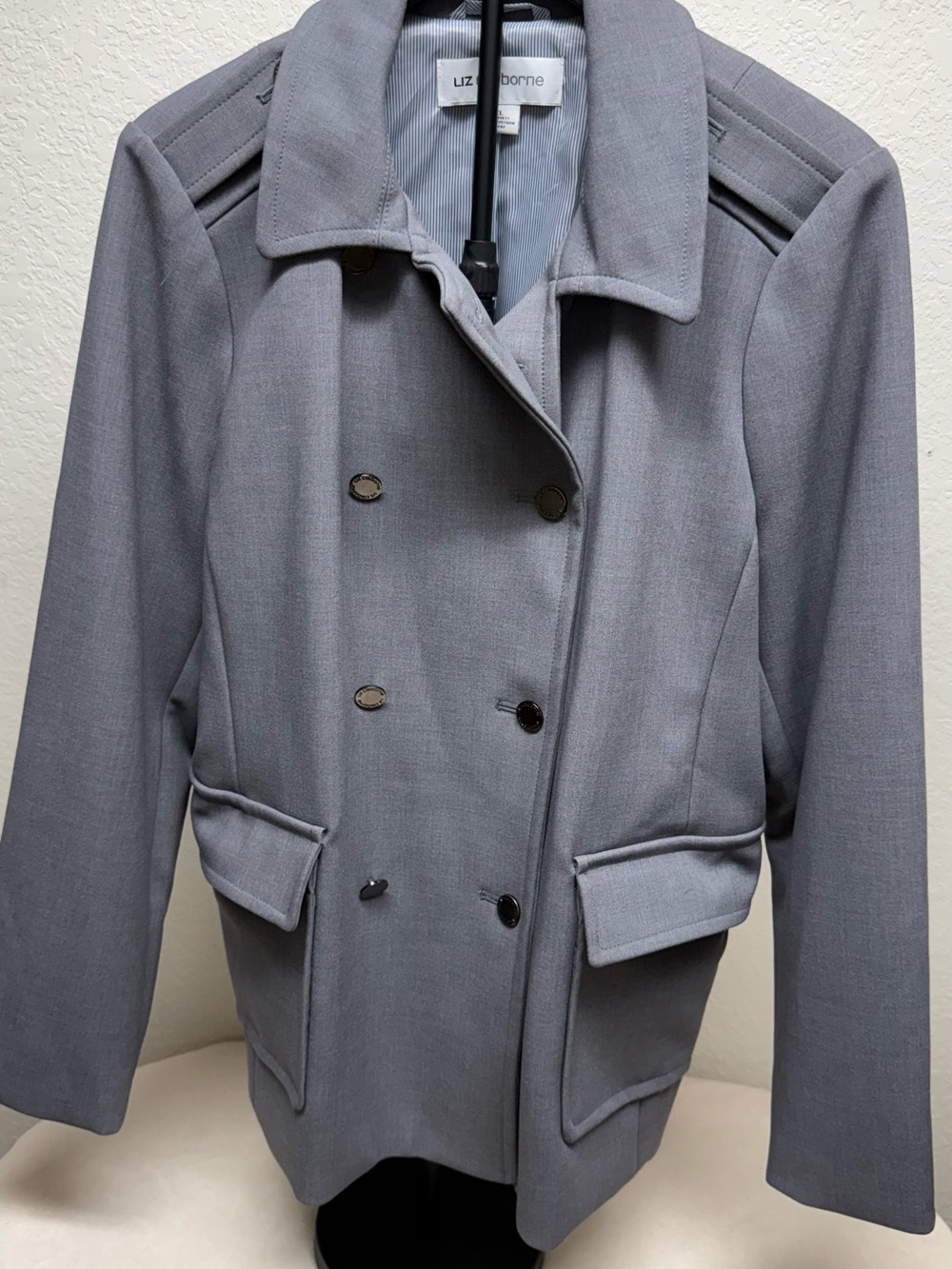 Liz Claiborne Light Gray Double-Breasted Peacoat
